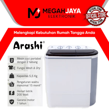 ARASHI MESIN CUCI PORTABLE + PENGERING AWM 451A / 452A / 602B [5,5 / 4,5 KG] (GARANSI RESMI)