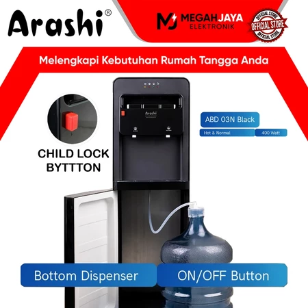 ARASHI DISPENSER GALON BAWAH 2 in 1 ABD 03N (NORMAL AND HOT)