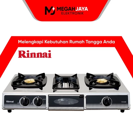RINNAI KOMPOR STAINLESS STEEL + GRILL PANGGANAN RI 524E / RI-524E / RI 524 E / RI524 E (2 TUNGKU)