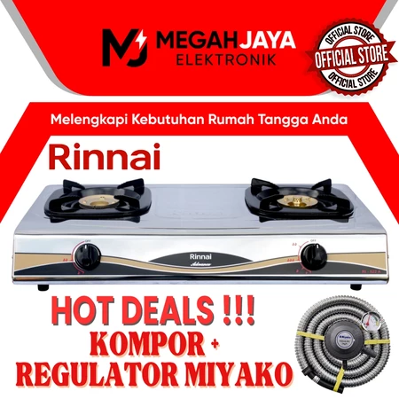 PAKET HEMAT KOMPOR STAINLESS STEEL + REGULATOR RINNAI RI 522A / RI-522A / RI 522 A (2 TUNGKU)