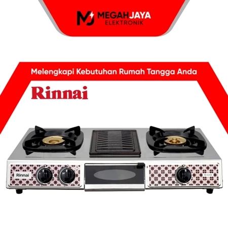 RINNAI KOMPOR STAINLESS STEEL + GRILL PANGGANAN RI 524A / RI-524A / RI 524 A / RI524 A (2 TUNGKU)