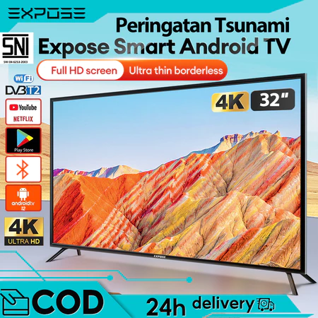 TV Smart TV Android 32 inch 4K UHD LED Televisi Andorid OS Dolby Audio DVB-T2 PeringatanTsunami