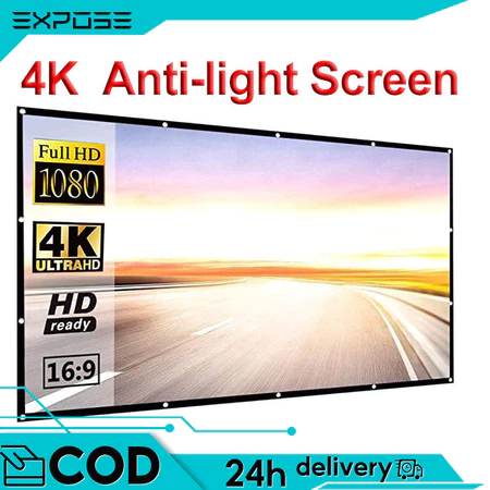 Projector Screen Anti-Light 84 Inch 120 inch EXPOSE 16:9 Foldable Portable Movies Screen for Home Theater