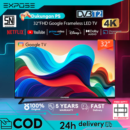 Smart TV 32 Inch Dolby AudioGoogle Play/Netflix/youtube- wifi/Bluetooth/HDMI/USBFree vidio 12 Bulan*