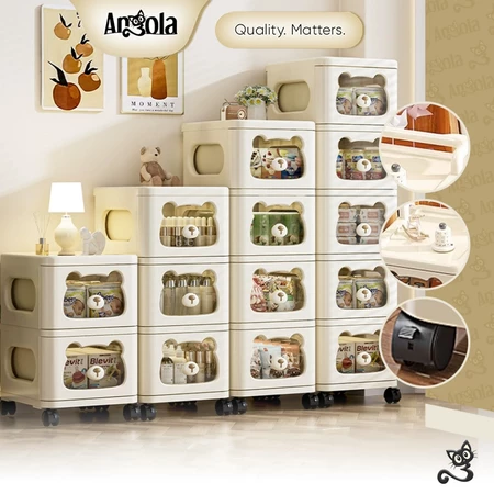 ANGOLA Rak Laci Dorong Ekstra Besar Teddy Bear C59-C63 Rak Troli Serbaguna/Lemari Pakaian Multifungsi