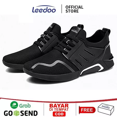 Leedoo Sepatu Sneakers Pria Kerja Sekolah Casual Shoes Kekinian Tali Black F15-A