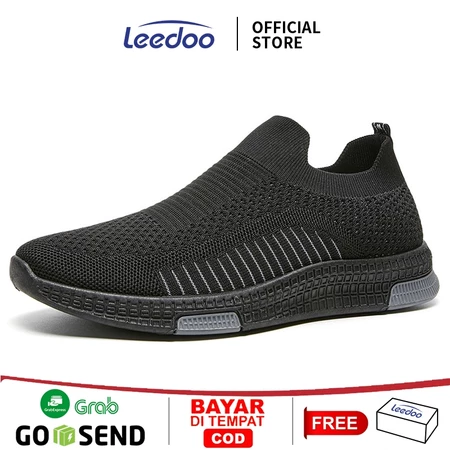 Leedoo Slip On Pria Sepatu Olahraga Casual Sneakers Running Sport Shoes Hitam Kekinian MR130
