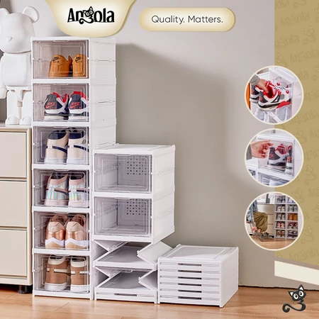 ANGOLA Rak Sepatu Susun Lipat C05-C06 Kotak Box Organizer Lemari Plastik Sepatui Lipat Transparan Hemat Ruang & Mudah Dirakit