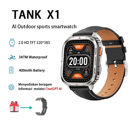 TIMEVER TANK X1 AI Smartwatch Bluetooth Call 3ATM tahan air jam tangan wanita pna jam tangan militer fitness tracker Cerdas Berbasis