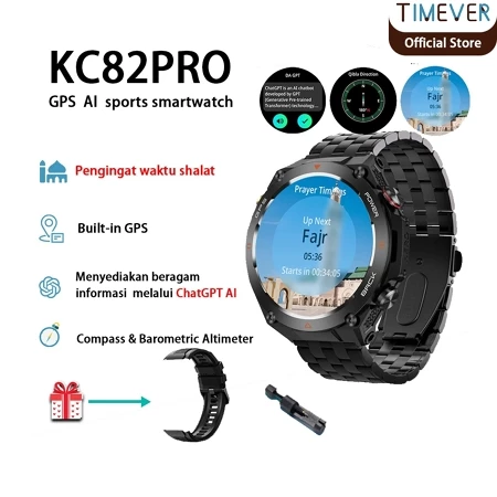 TIMEVER KC82PRO Moslem Function AI chatGPT GPS Jam Tangan bluetooth call smartwatch ketinggian tekanan udara dan kompas fitness