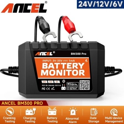ANCEL BM300 PRO 6V 12V 24V Bluetooth Battery Monitor Battery Health Analyzer Charging Cranking System Test/Alarm Battery Tester