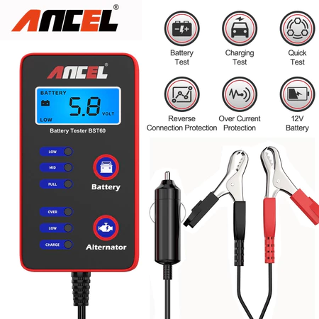 ANCEL BST60 12V Car Battery Tester Motorcycle Battery Tester 12V Battery Analyzer Digital Car Battery Analyzer Battery Health Analyzer
