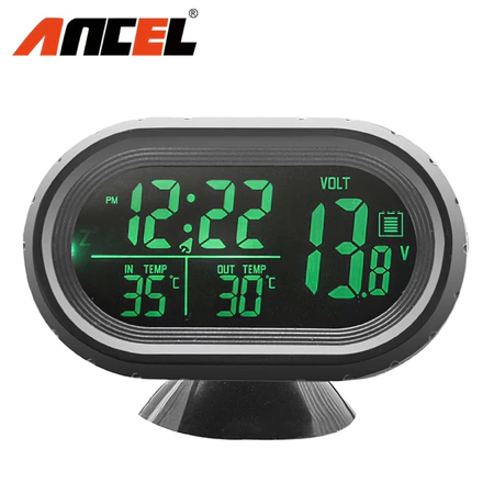 Car HUD Display Car Gauges Portable 2 in 1 Car Digital LCD Clock Temperature Display Clocks Voltmeter Automotive Dual Temperature