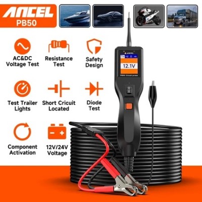 ANCEL PB50 12 / 24V penguji sirkuit listrik mobil probe pen penguji tegangan tahan Kit probe daya untuk baterai mobil