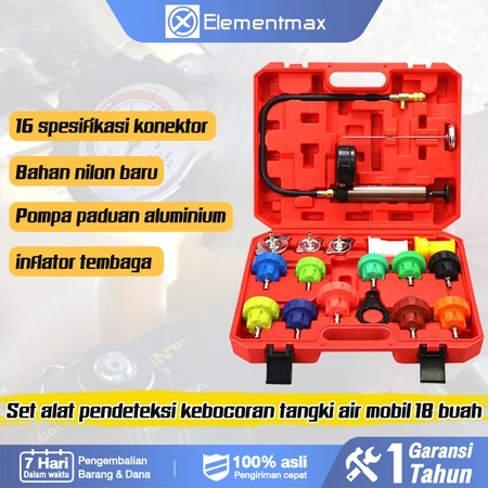 Elementmax 18pcs / 14pcs Detektor Kebocoran Tangki Air Kit Penguji Sistem Pendingin Mobil Radiator Pessure Tester Universal Auto Tools