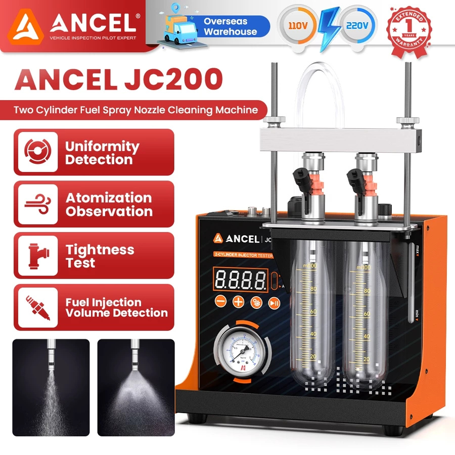 ANCEL JC200 Injector Cleaning Machine Dual Channel lnjector Cleaning Tool Test Built-in Air Pump for 12V Car OBD Store