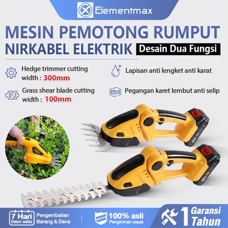 Alat Pemangkas rumput dan semak tanpa kabel, pemangkas pagar 2-in-1 yang dapat diisi ulang, alat pemangkas rumput rumah