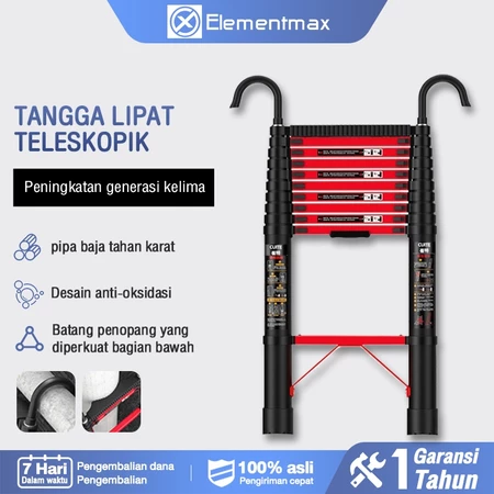 Tangga Teleskopik Baja Karbon 5.1m Tangga Lipat Teleskopik 5.1m HITAM Meter Multifungsi Dengan Teknik Tangga
