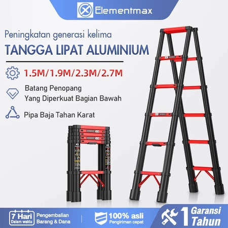 Tangga Lipat Aluminium Teleskopik Double Telescopic Ladder Aluminium Double Telescopic Ladder 1.5M/1.9M/2.3M/2.7M