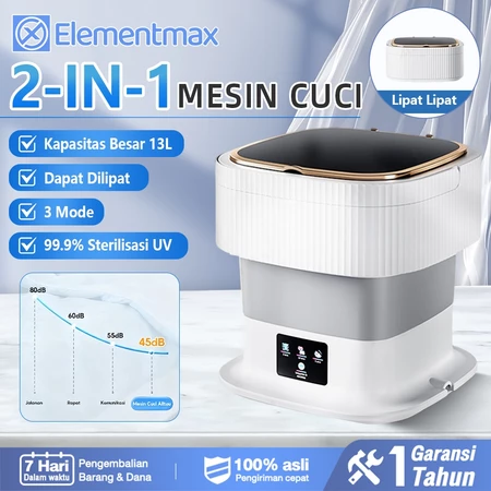 Elementmax Mesin Cuci Mini Portable 13L Otomatis Mesin Pengering Pakaian Sterilisasi Cahaya Biru
