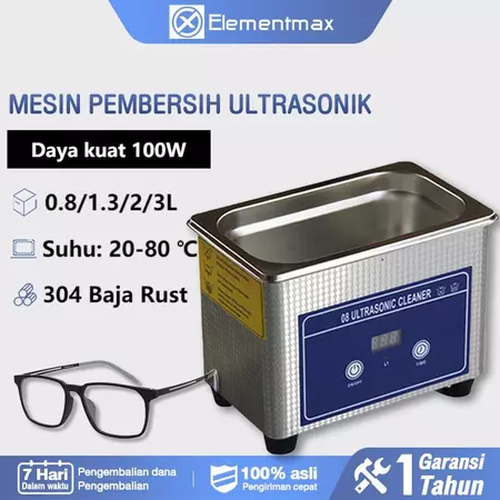 Elementmax Mesin Pembersih Emas Perak Jam Tangan Perhiasan Kaca Mata Kuku Mesin Poles Ultrasonik 120W 3L