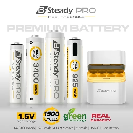 Brica B-Steady PRO 1.5V AA & AAA Li-Ion Rechargeable Battery - Free T-Shirt - Battery Series - Baterai AAA - AA Brica Store