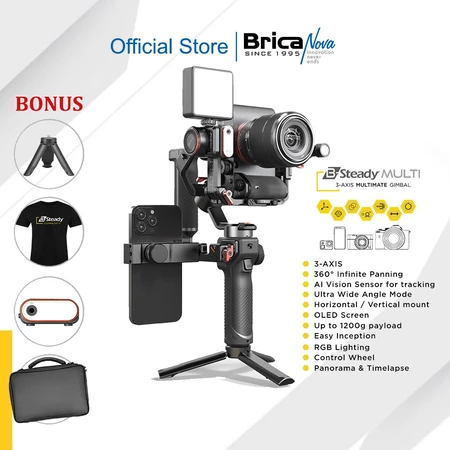 Brica B-Steady MULTIMATE - 3 Axis Mirrorless & Compact Camera Gimbal - Black - Free T-Shirt - BSMU - BSteady MULTI Garansi Brica Indonesia