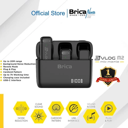 Brica B-VLOG M2 Dual Wireless Microphone - Clip On Mic Vlog - With Charging Case - BVLOG Brica Store