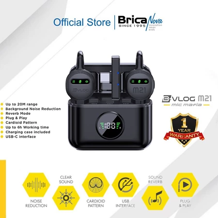 Brica B-VLOG M21 Dual Wireless Microphone - Clip On Mic Vlog - With Charging Case - BVLOG Brica Store