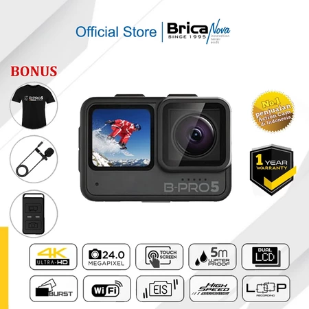 Brica B-Pro 5 Camera Action Camera Outdoor Camera Vlog Alpha Edition Mark III X (AE3X) EIS Black - Free T-Shirt - Garansi Brica Indonesia