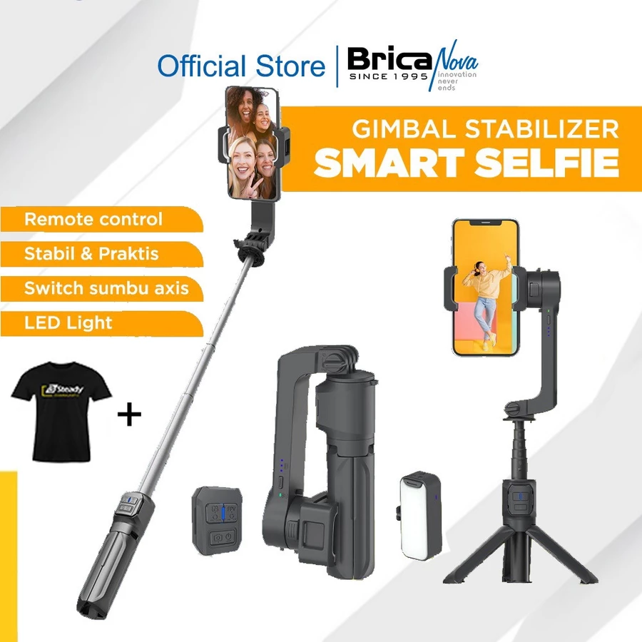 Brica B-Steady eQ - Selfie Smart Gimbal Stabilizer - Black - BSteady eQ - Bonus T-Shirt Brica Store