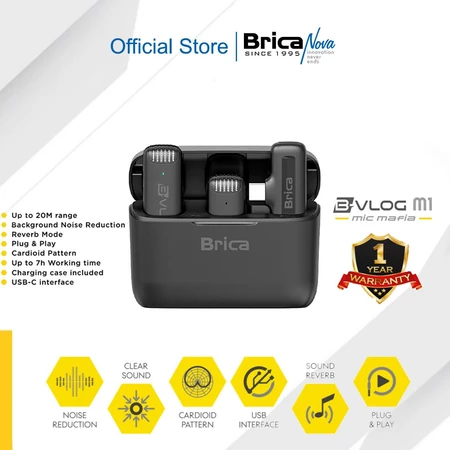 Brica B-VLOG M1d Dual Wireless Microphone - Clip On Mic Vlog - With Charging Case - BVLOG Brica Official Store