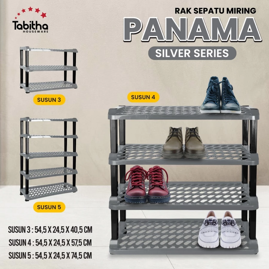 RAK SEPATU PLASTIK TABITHA PANAMA SILVER SUSUN 3 4 5 KUAT KOKOH ANTI AIR