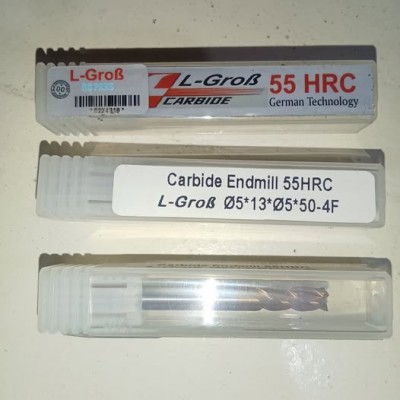 Endmill carbide 4 flute diameter 5mm long 50mm Merk L-grob