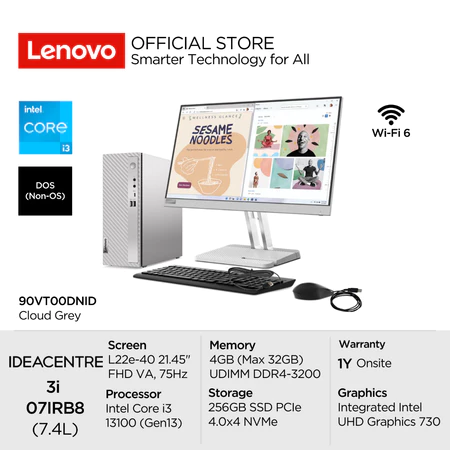 Lenovo PC IdeaCentre 3i 07IRB8 DNID Intel Core i3 13100 DOS 4GB 256GB SSD Integrated Graphics 730 Desktop Tower Lenovo Official Store