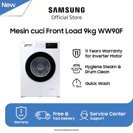 Samsung Mesin Cuci Front Load 9Kg | Hygiene Steam | Drum Clean | WW90FG3M05AWSE Samsung Official Store