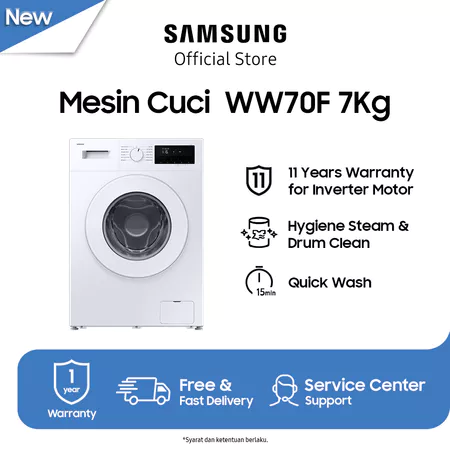 Samsung Mesin Cuci Front Load 7Kg | Hygiene Steam | Drum Clean | WW70FG3M05TWSE Official Store