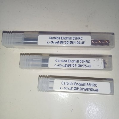 Endmill carbide 4 flute diameter 8mm long 60/75/100 Merk L-grob