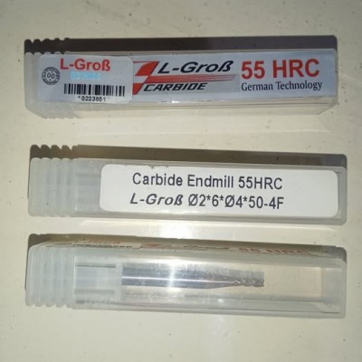 Endmill Carbide 4 flute diameter 2mm Long 50mm HRC55 Merk L-grob