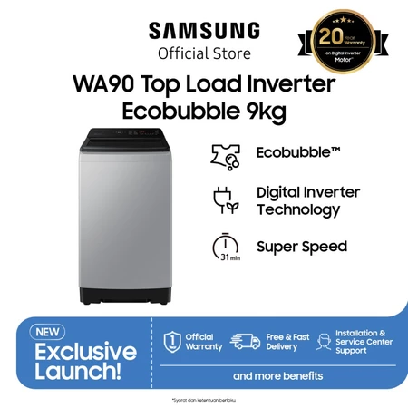 Samsung Mesin Cuci Top Load Inverter Ecobubble 9kg - WA90CG4545BYSE Samsung Official Store