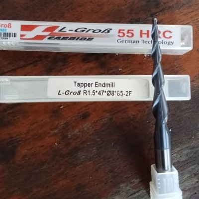 Taper Ballnose R1.5 Shank 8mm Long85mm 2 flute Merk L-Grob