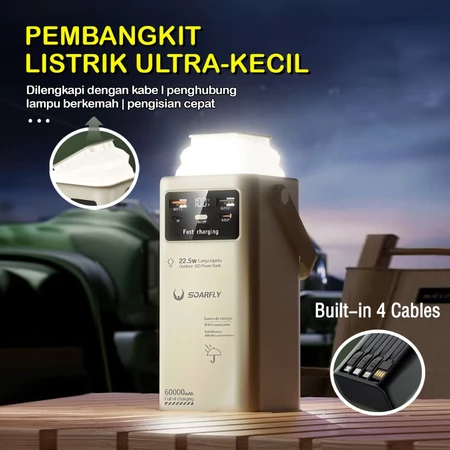 60000mAH Ultra Capacity Power Bank 22.5W Fast Charging Built-in 4 Cables Outdoor Portable LED Light
