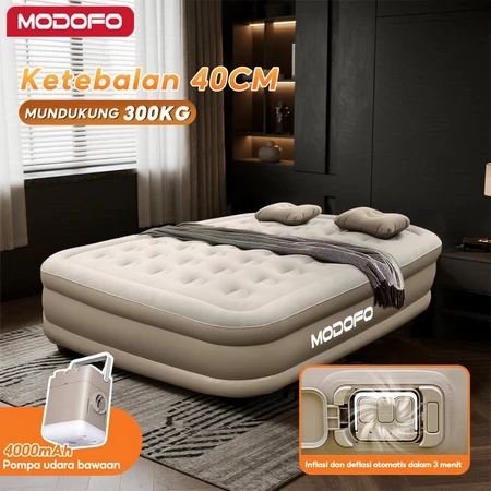 MODOFO kasur angin Tempat Tidur Tiup Otomatis untuk Rumah Ganda Kasur Udara Luar Ruangan Dapat Dilipat Portabel Inflatable Bed Pompa
