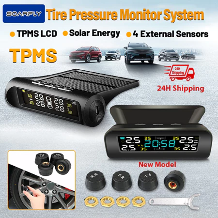 Tpms T12 Alarm Pengukur Tekanan Ban Mobil Tire Layar Monitor System Lcd Solar Power Pemantauan