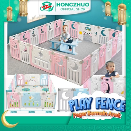 Hongzhuo Pagar Anak Pagar Play Fence Bayi BabyFence Import Kokoh Bisa Dilipat Motif Bulan Bintang High Quality