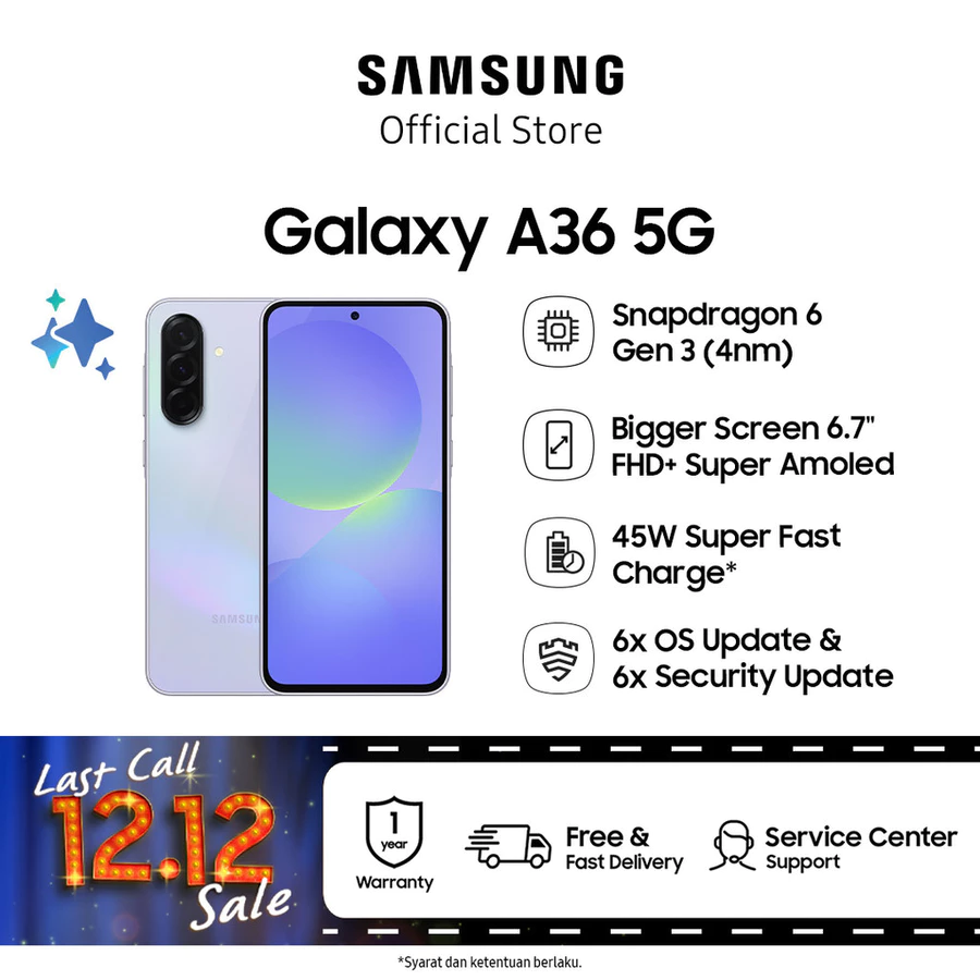 Samsung Galaxy A36 5G 8/256GB Awesome Lavender Amoled 6,7 inch Snapdragon 6 Gen3 Samsung Official Store