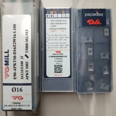 Jual Sepaket Shoulder Mill diameter 16 include insert APKT1003 Merk YG-1 Korea