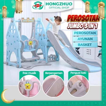 Hongzhuo 3in1 Perosotan Prosotan Anak Premium Ayunan + Ring Basket Seluncuran Anak