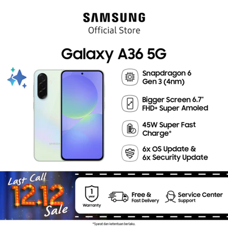 Samsung Galaxy A36 5G 8/256GB Awesome Black Lime 6,7 inch Snapdragon 6 Gen3 Samsung Official Store