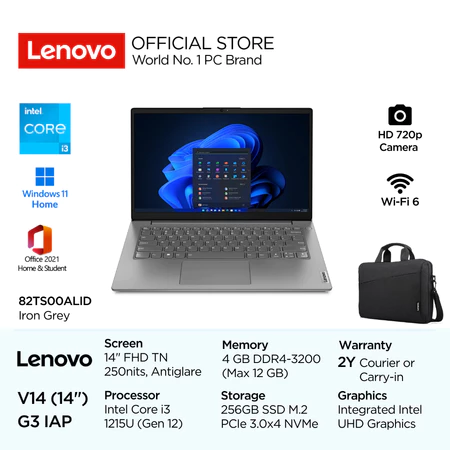 Lenovo V14 G3 IAP i3 1215U Win11 OHS 4GB 256GB SSD 14" FHD TN 250nits Antiglare Integrated Intel UHD Graphics WiFi 6 ALID Laptop Lenovo Official Store